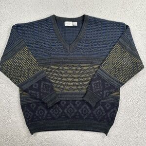 VTG Sears The Mens Store Sweater Men 2XL Abstract Multicolor Acrylic V-Neck